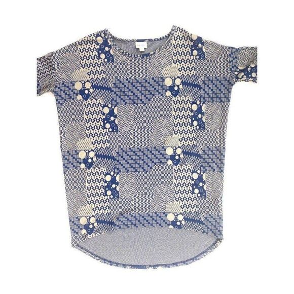 LuLaRoe Irma Tunic Top Blue Beige Geometric XXS‎ - Picture 1 of 5